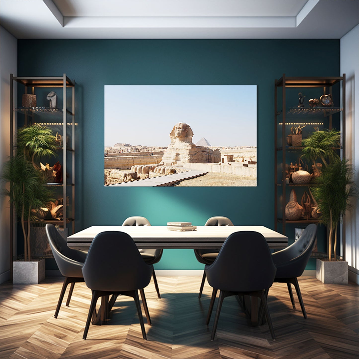 Sphinx Desert Sand Egyptian Wall Decor – styled in a furnished interior