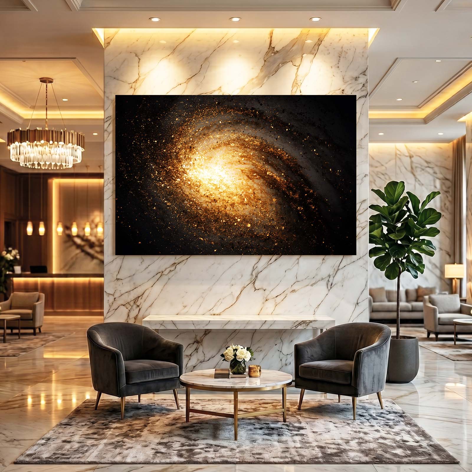 Spiral Galaxy Gold Wall Decor – styled in a furnished interior