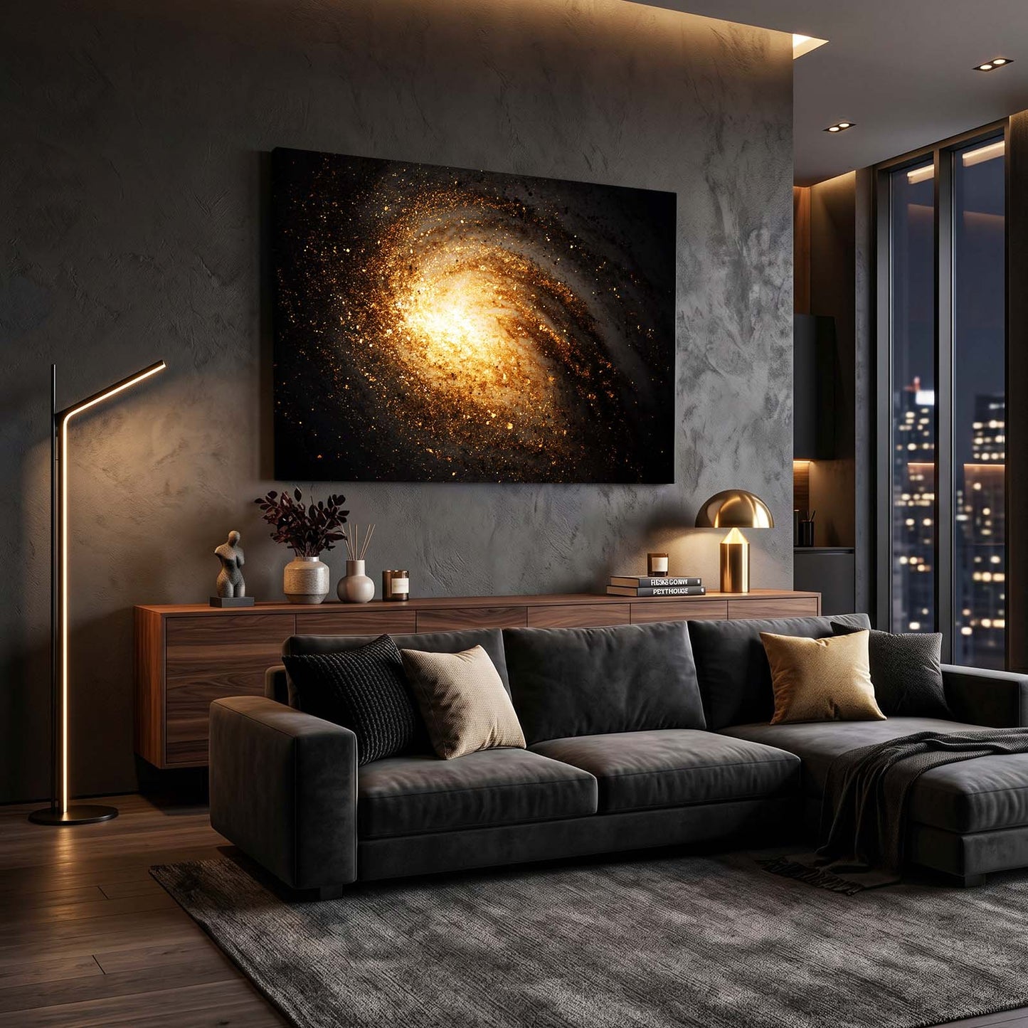 Spiral Galaxy Gold Wall Decor – styled in a furnished interior