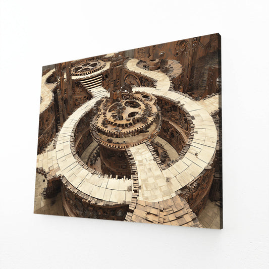 Spiral Gear Coliseum Steampunk Canvas Art – angled canvas view on white background