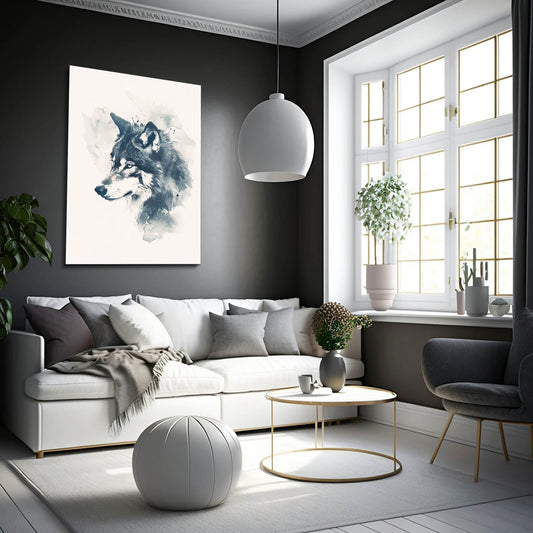 Spiritual Wolf Art — watercolor canvas print in white tones, view 3