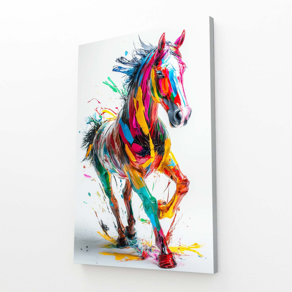 Splash Color Prance Horse Prints — contemporary canvas print, angled canvas view on white background