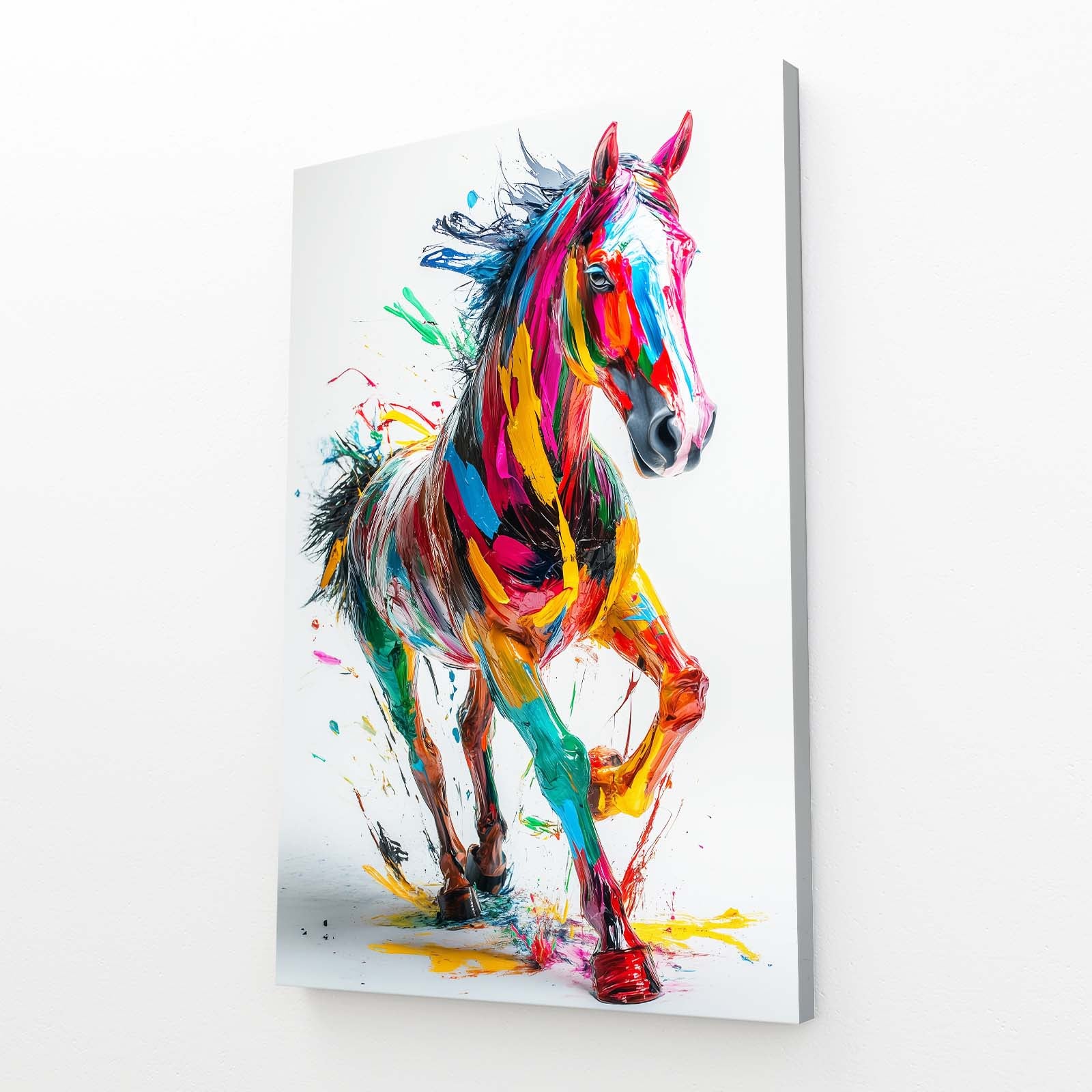 Splash Color Prance Horse Prints — contemporary canvas print, angled canvas view on white background