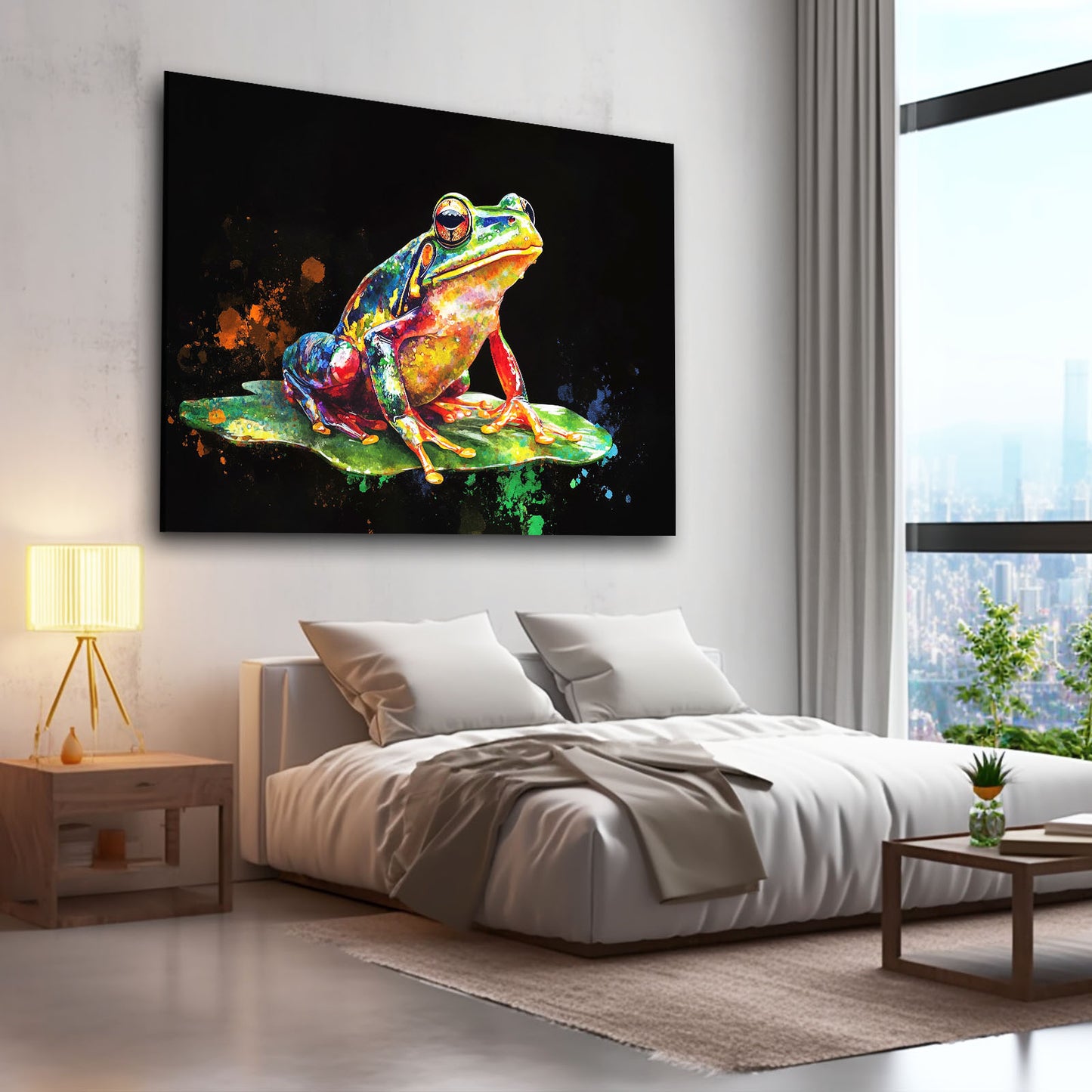 Splash Paint Frog Art – styled in a furnished interior