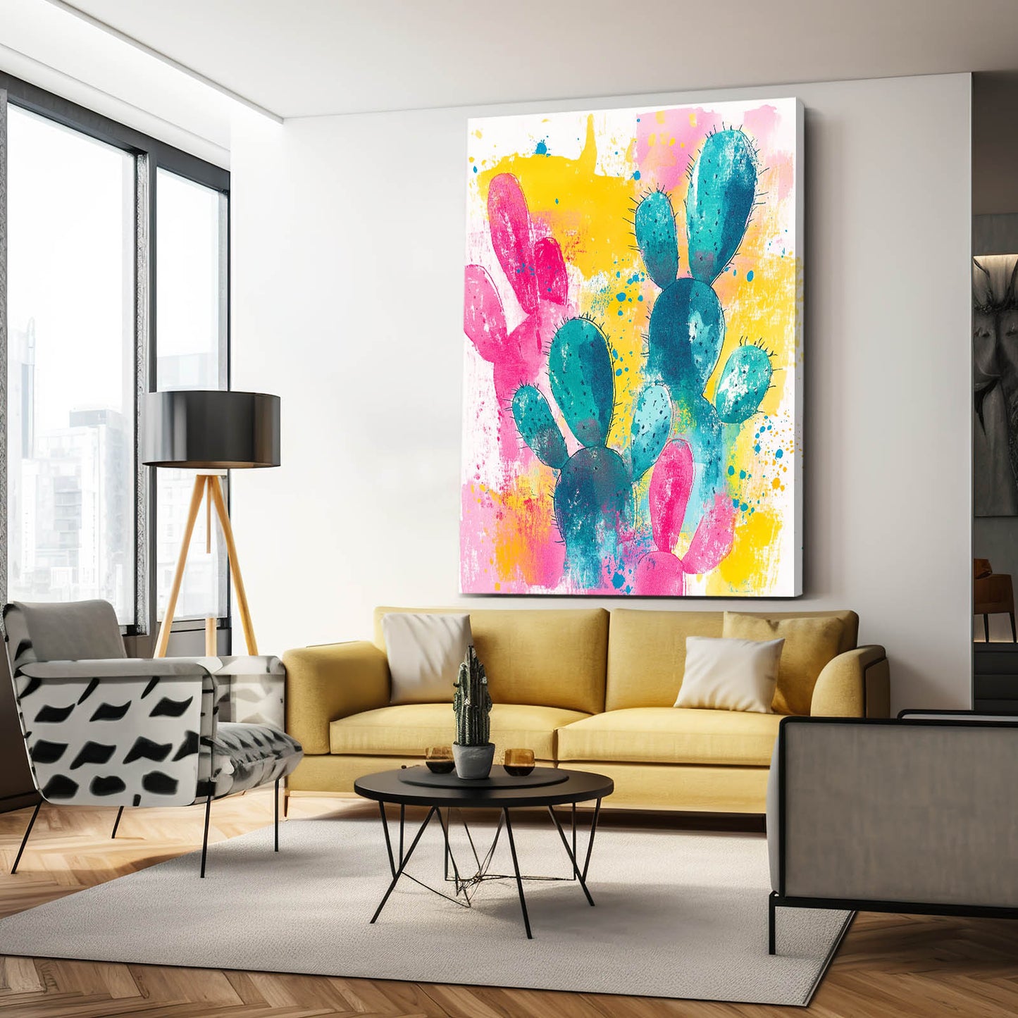 Splash Pink Bloom Cactus Prints – styled in a furnished interior