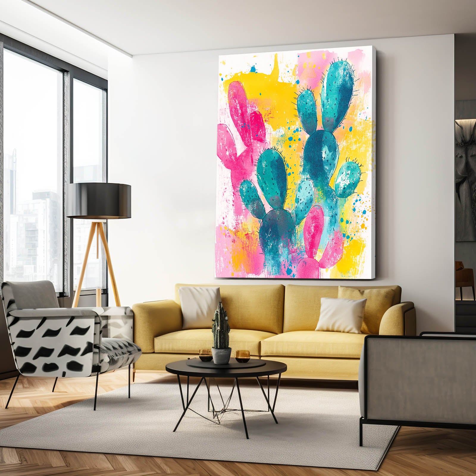 Splash Pink Bloom Cactus Prints – styled in a furnished interior
