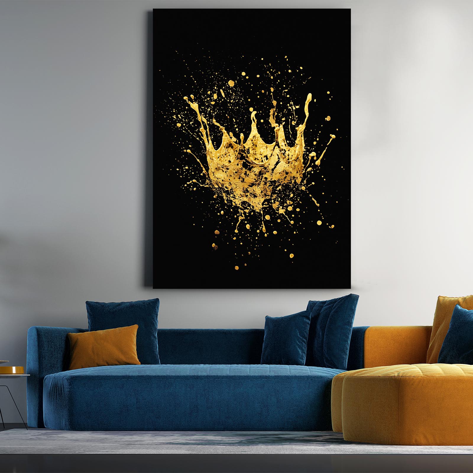 Splashed Gold Crown Canvas Art – styled in a furnished interior