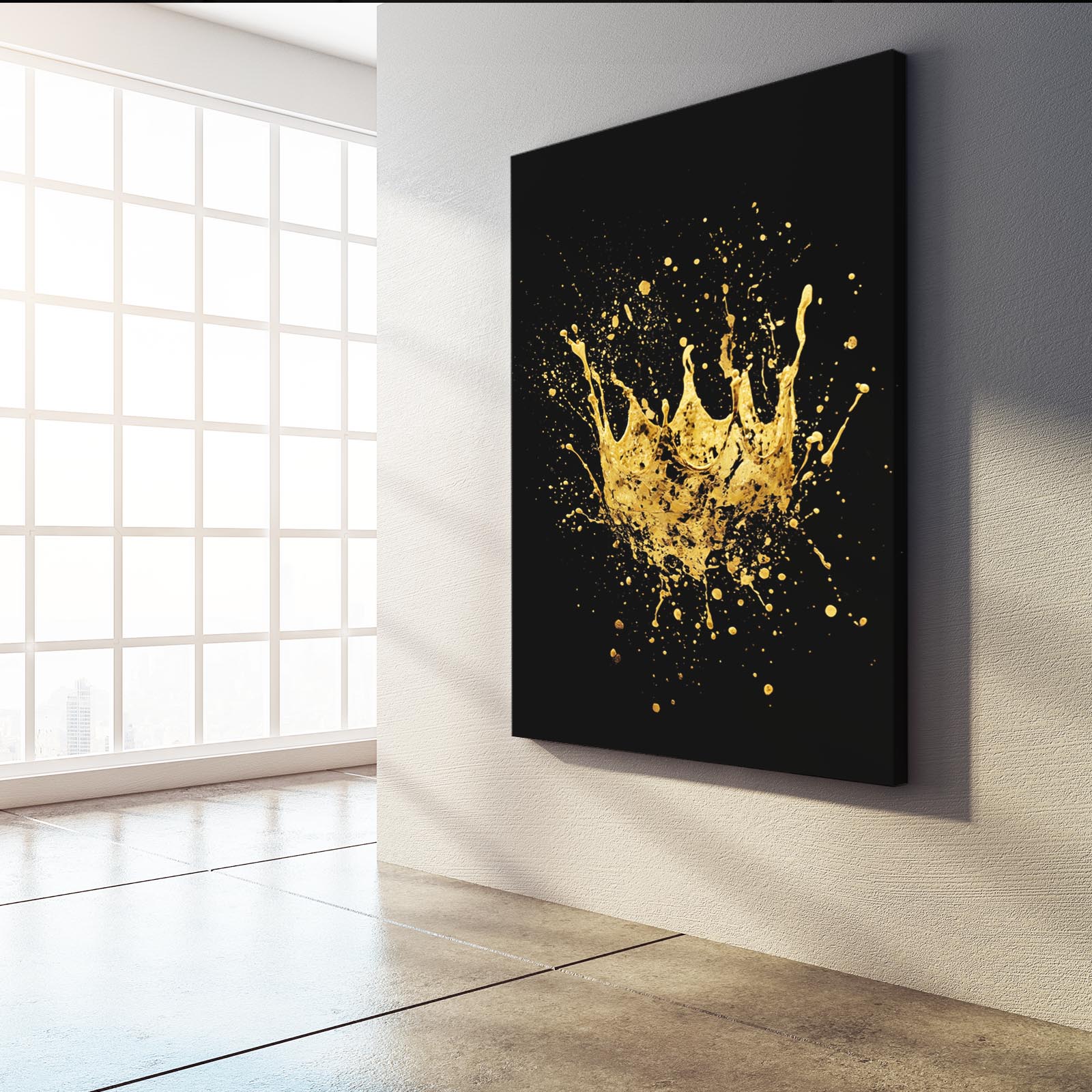 Splashed Gold Crown Canvas Art – styled in a furnished interior