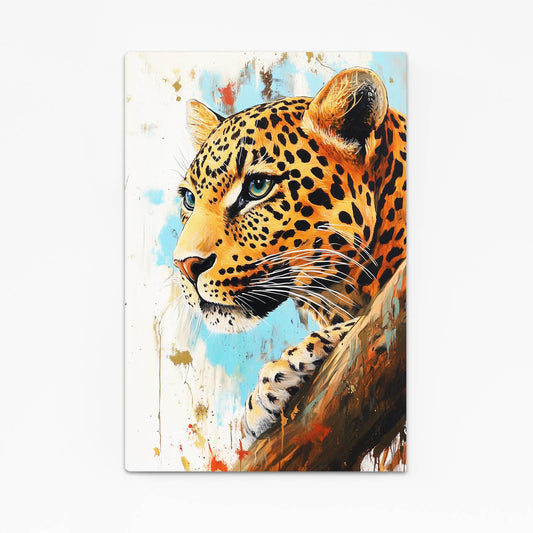 Splashed Teal Portrait Leopard Wall Art – canvas print on white background