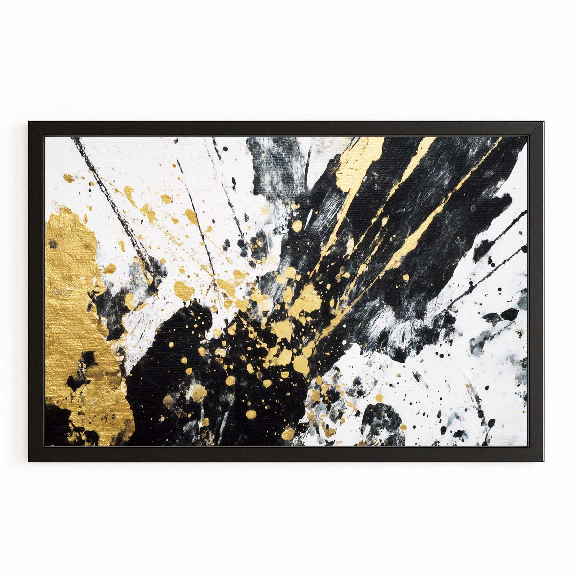 Splatter Contrast Gold Canvas – with Premium Black frame on white background