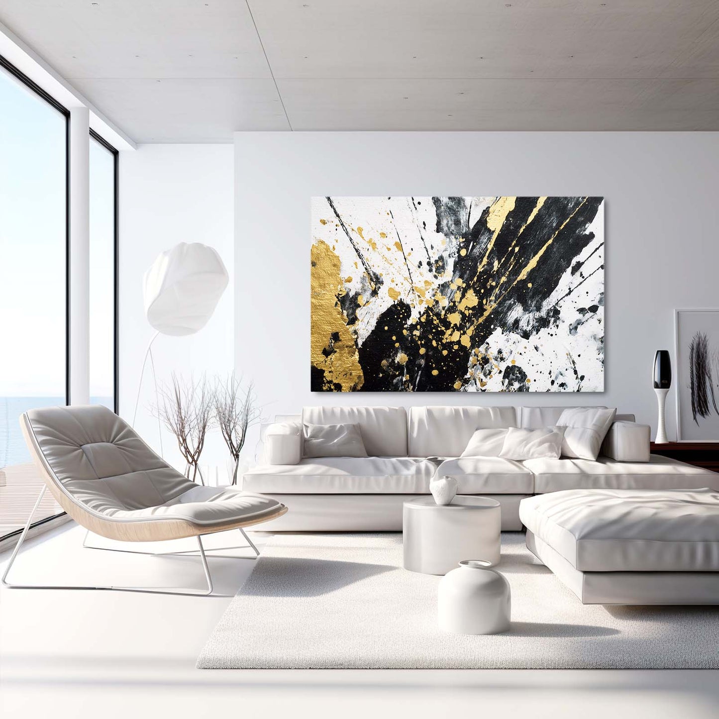 Splatter Contrast Gold Canvas – styled in a furnished interior