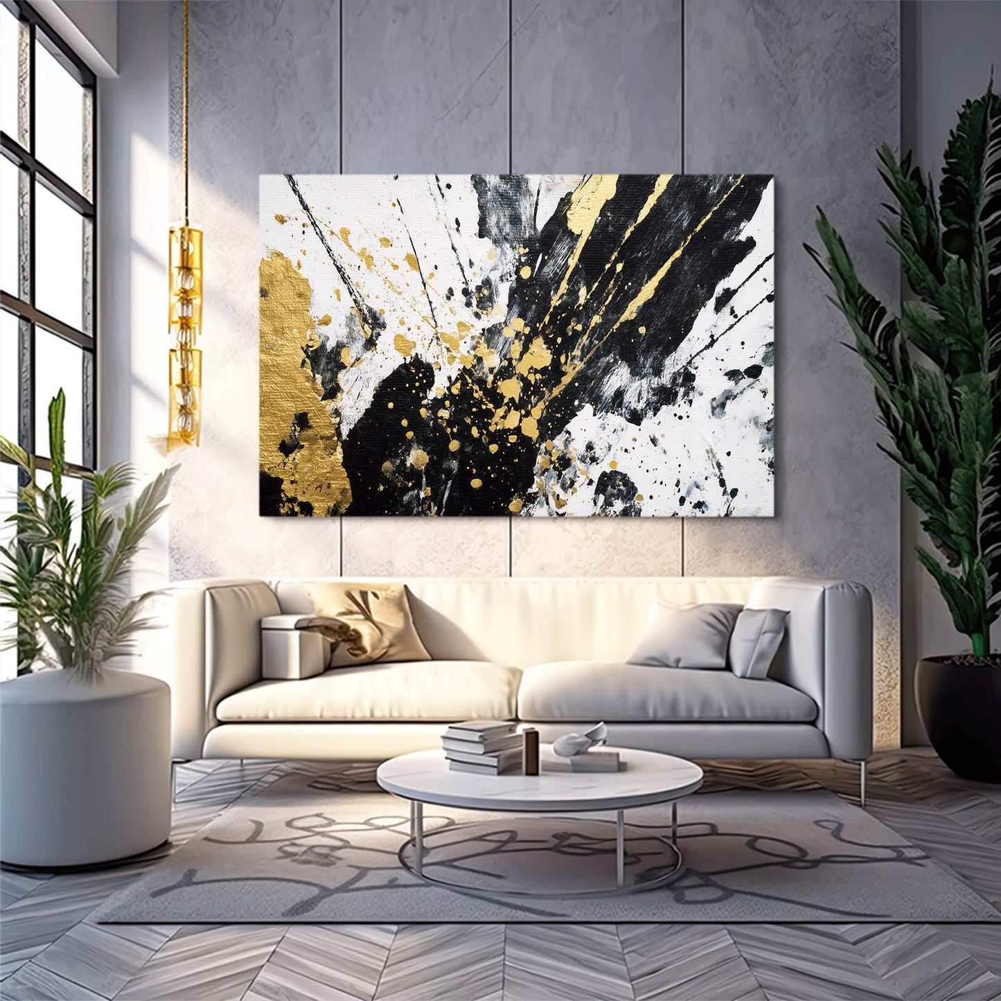 Splatter Contrast Gold Canvas – styled in a furnished interior