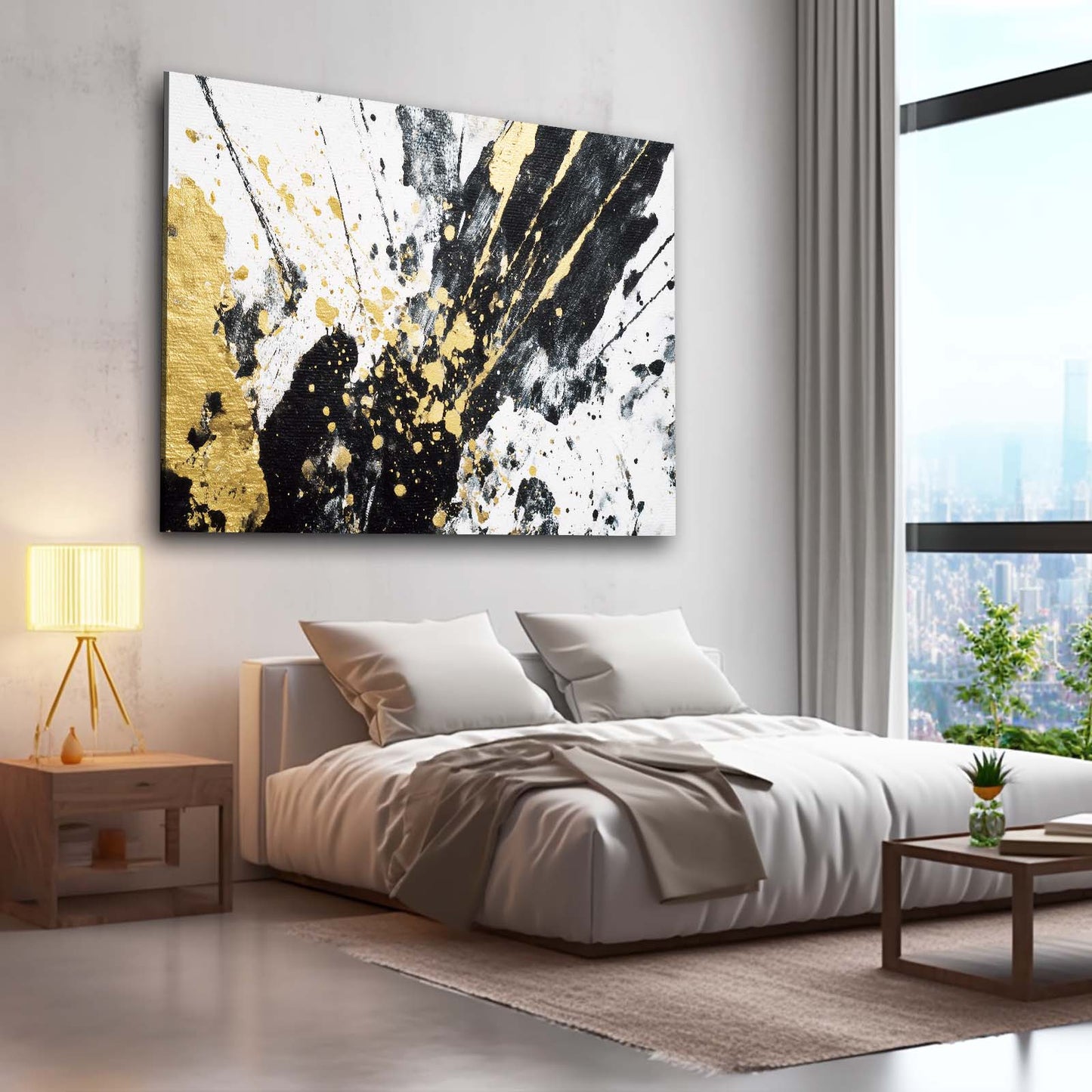 Splatter Contrast Gold Canvas – styled in a furnished interior