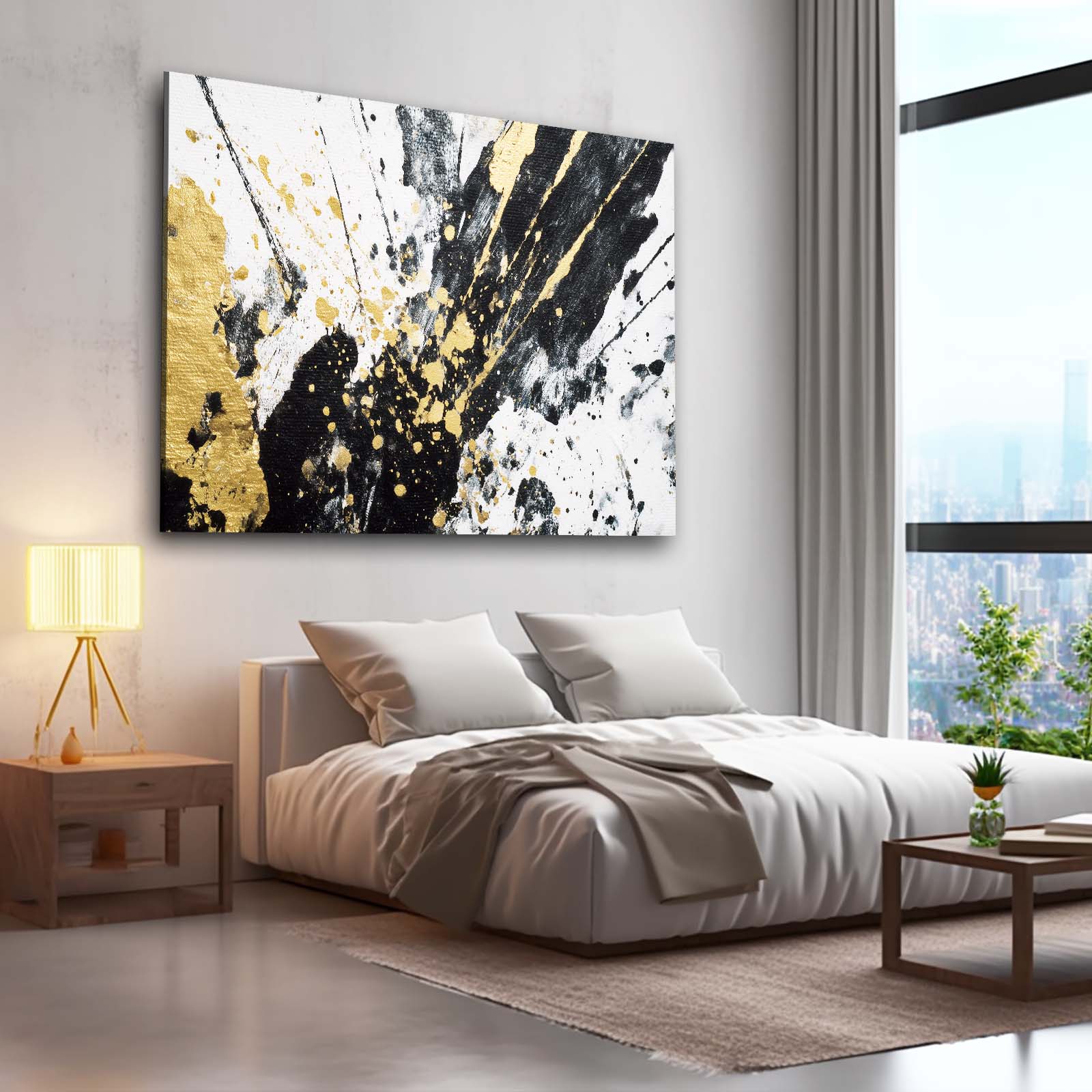 Splatter Contrast Gold Canvas – styled in a furnished interior