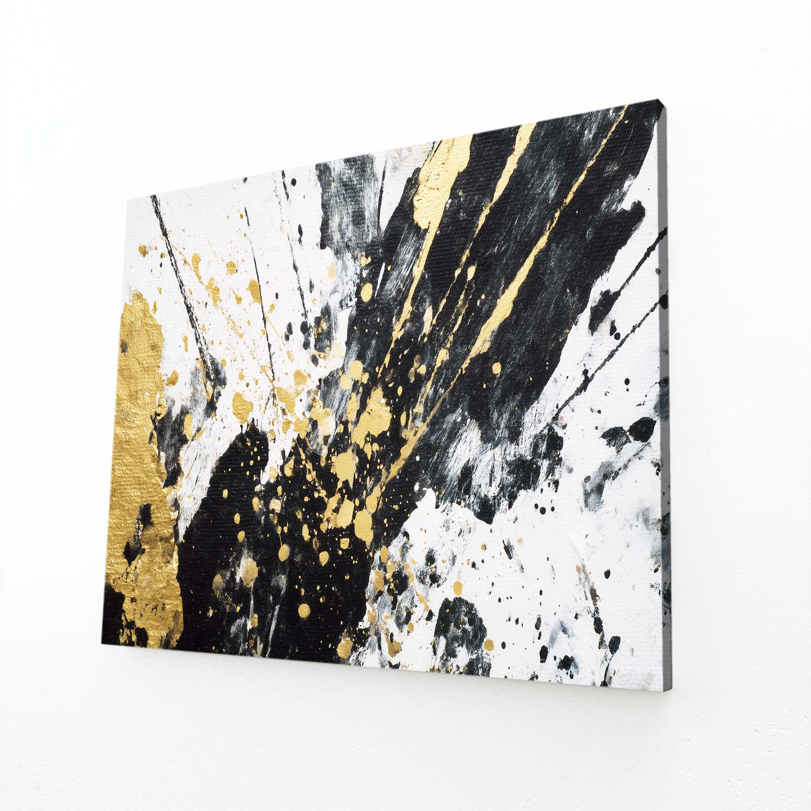 Splatter Contrast Gold Canvas – angled canvas view on white background