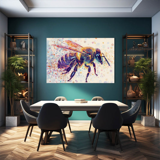 Splatter Effect Bee Art — abstract canvas print in white tones, view 3