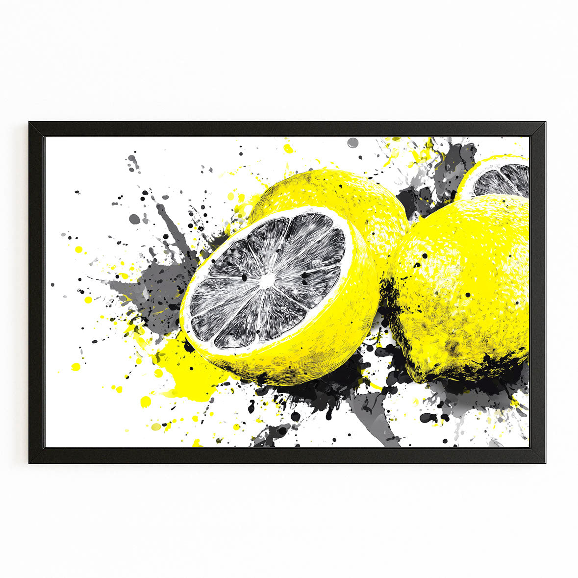 Splatter Pop Lemon Fruit Canvas – with Premium Black frame on white background
