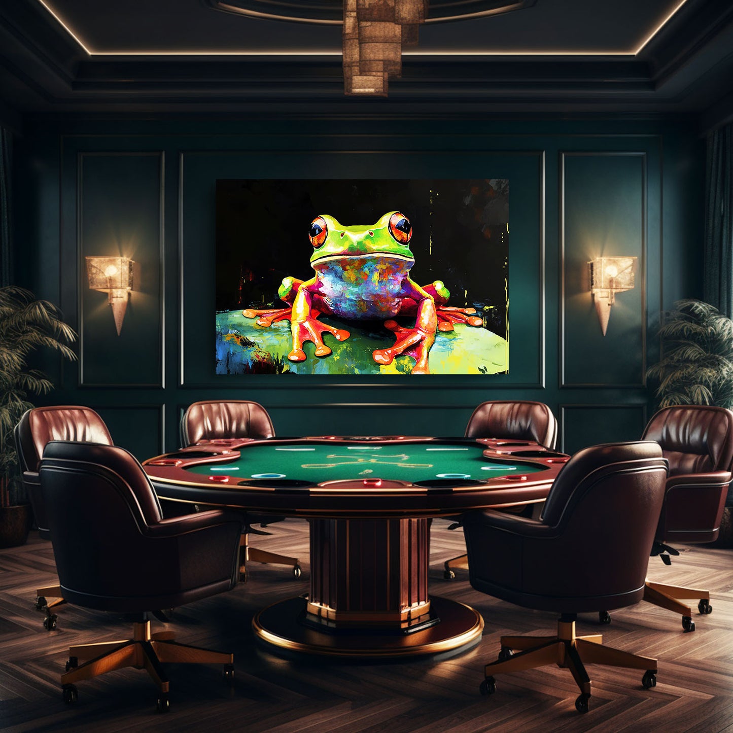 Splatter Rock Frog Wall Art – styled in a furnished interior