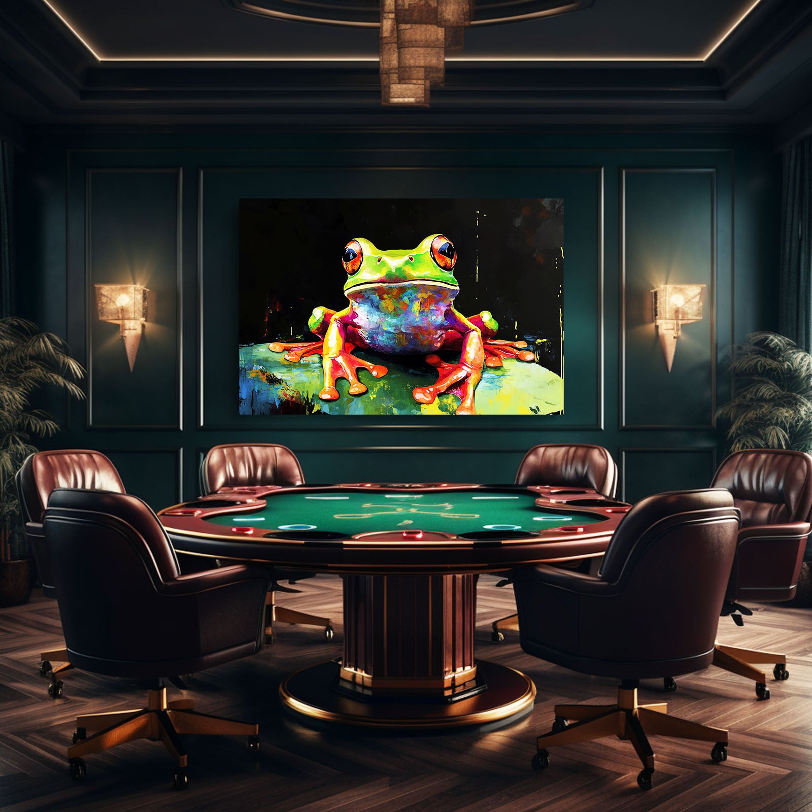 Splatter Rock Frog Wall Art – styled in a furnished interior