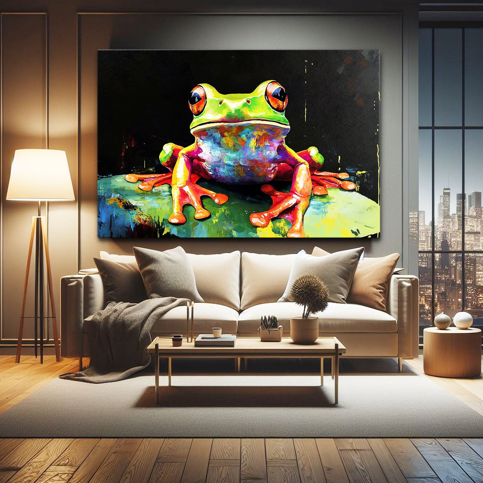 Splatter Rock Frog Wall Art – styled in a furnished interior