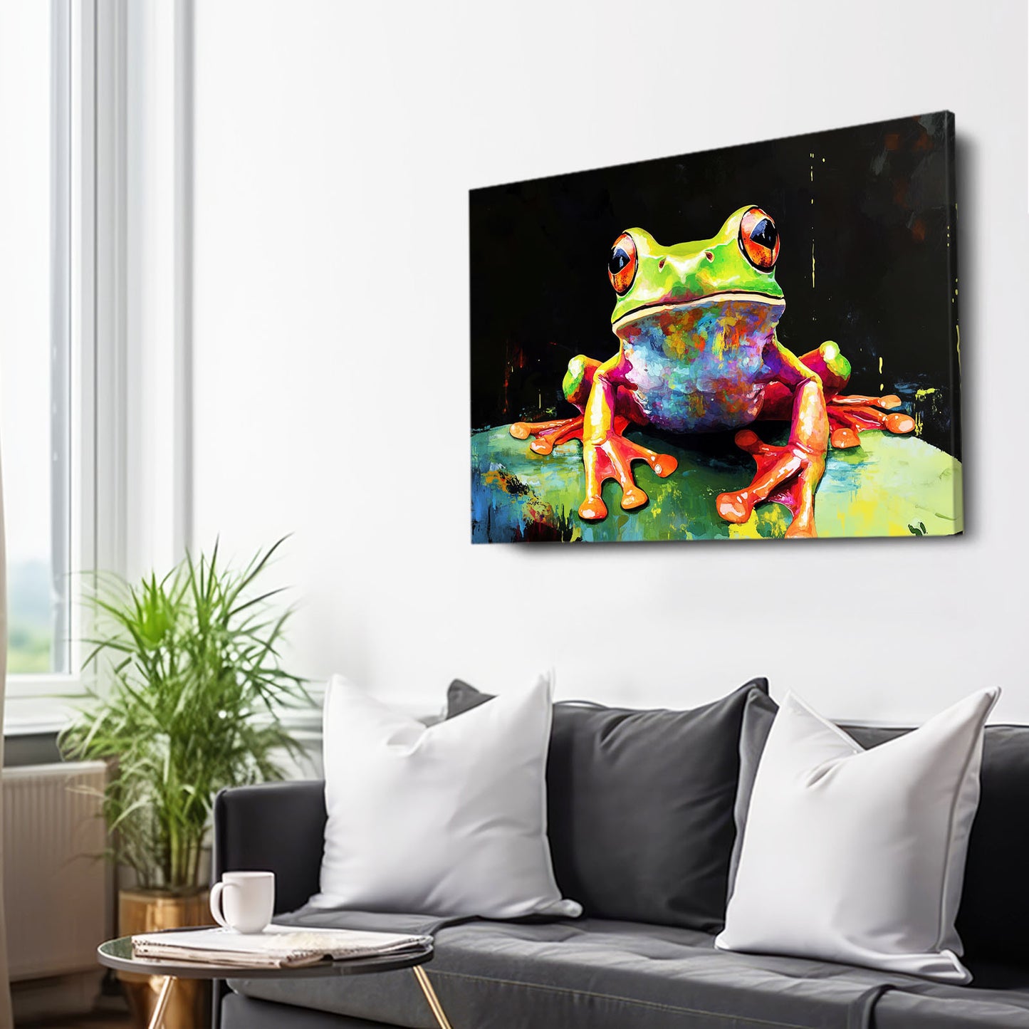 Splatter Rock Frog Wall Art – styled in a furnished interior