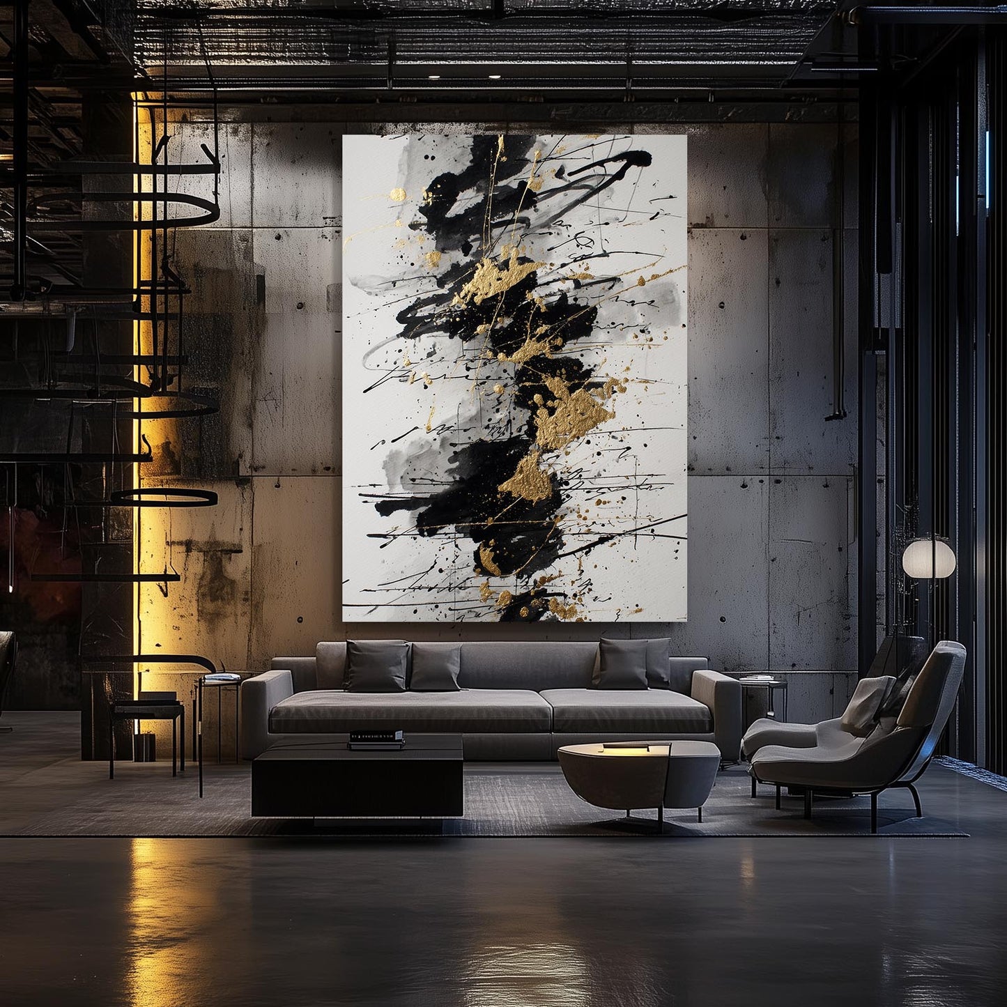 Splattered Gold Column Wall Art – styled in a furnished interior