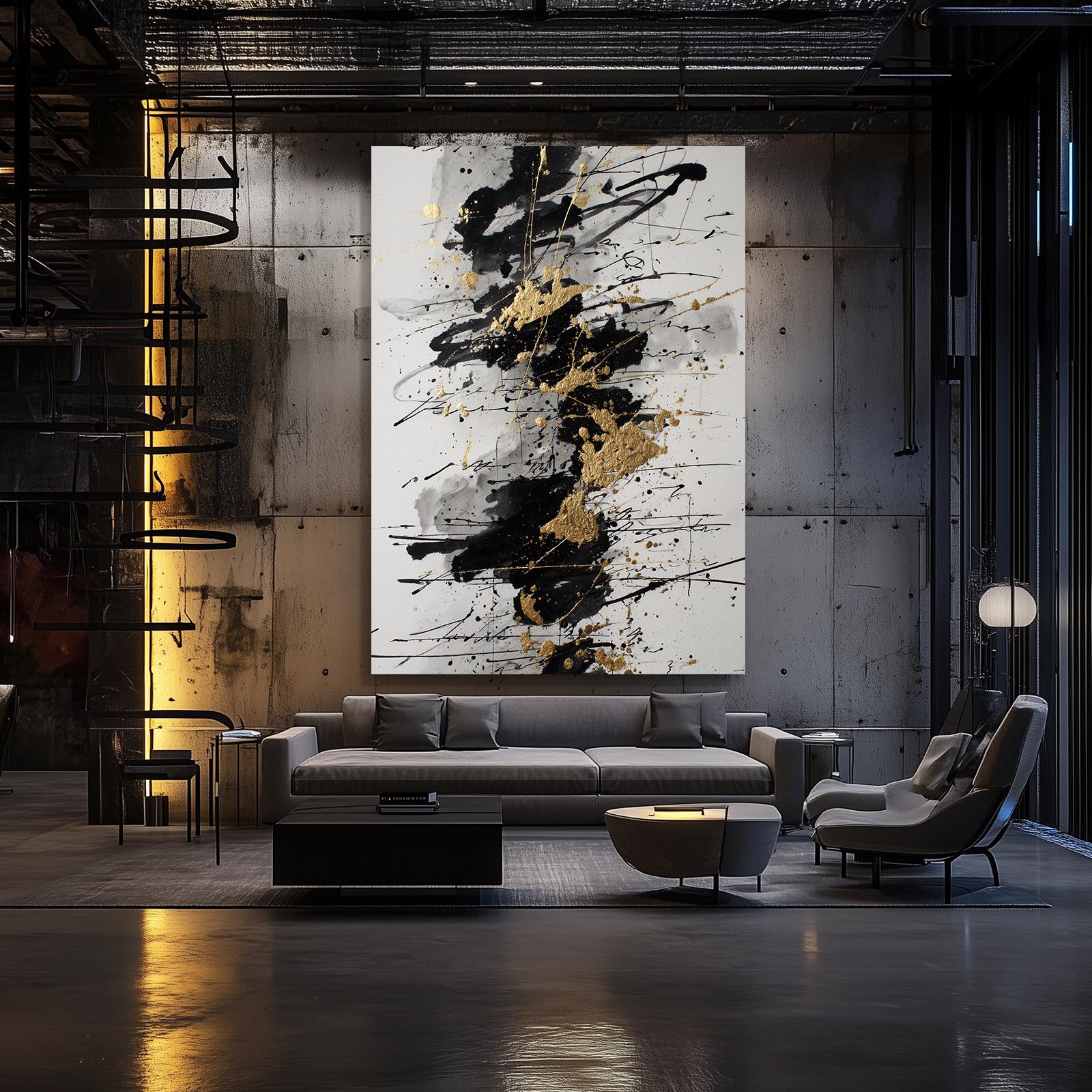 Splattered Gold Column Wall Art – styled in a furnished interior