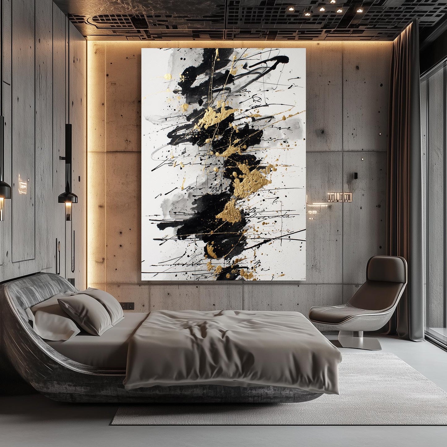 Splattered Gold Column Wall Art – styled in a furnished interior