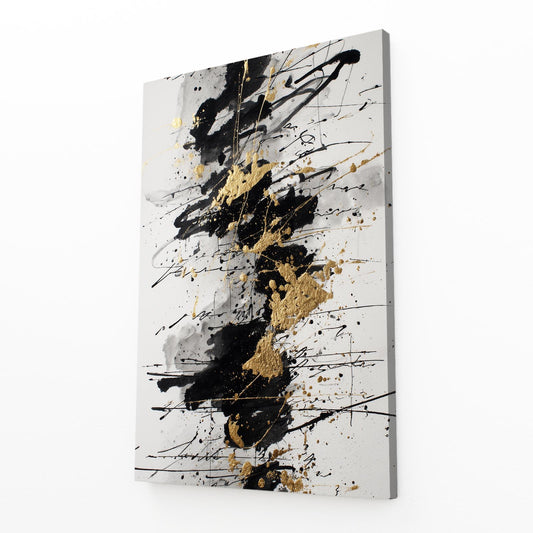 Splattered Gold Column Wall Art – angled canvas view on white background
