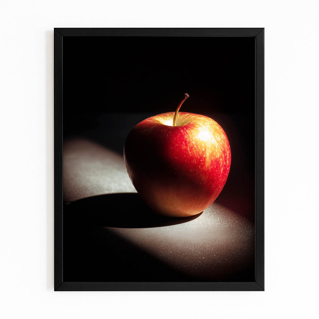 Spotlight Shadow Apple Wall Art – with Premium Black frame on white background