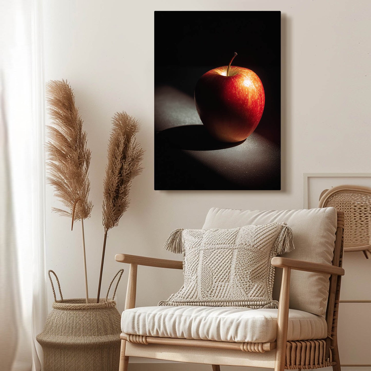 Spotlight Shadow Apple Wall Art – styled in a furnished interior