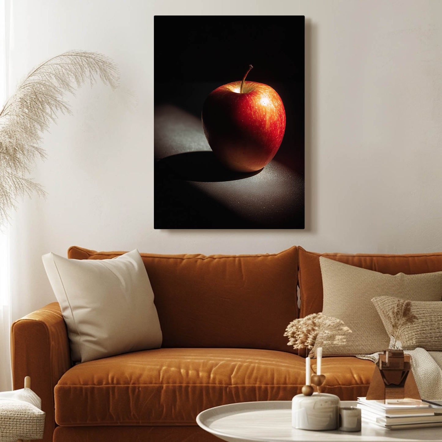 Spotlight Shadow Apple Wall Art – styled in a furnished interior