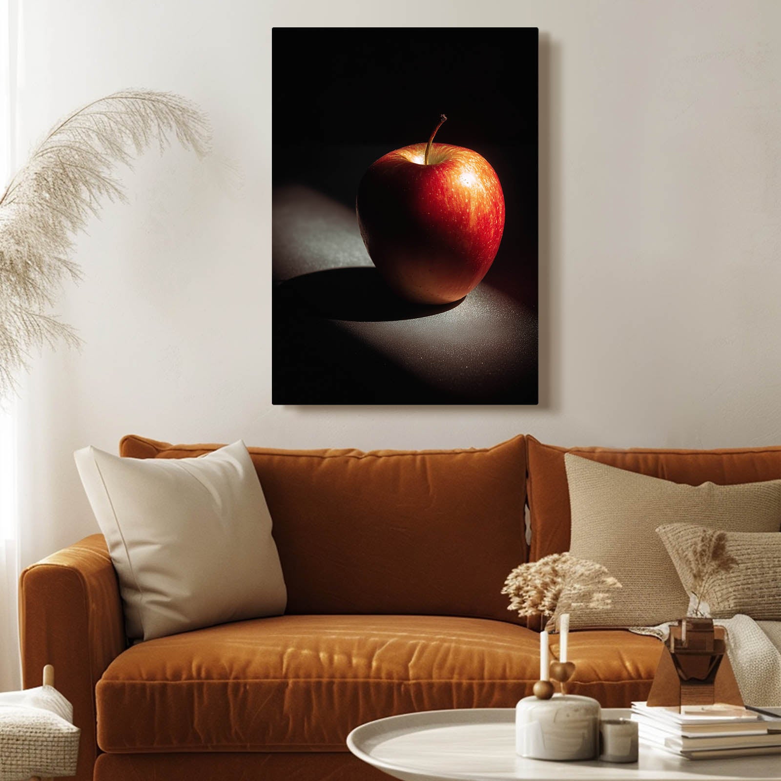 Spotlight Shadow Apple Wall Art – styled in a furnished interior