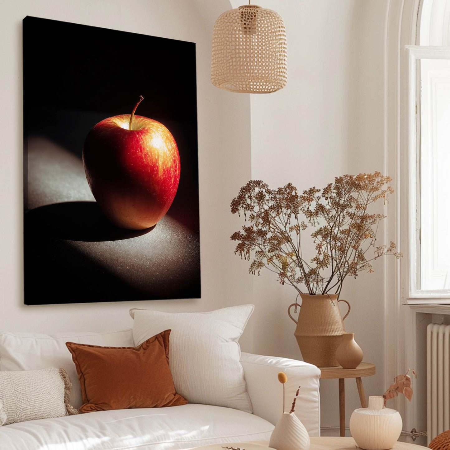 Spotlight Shadow Apple Wall Art – styled in a furnished interior