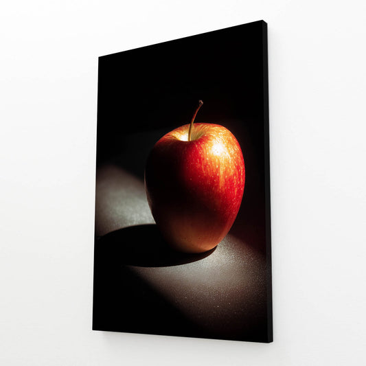Spotlight Shadow Apple Wall Art – angled canvas view on white background