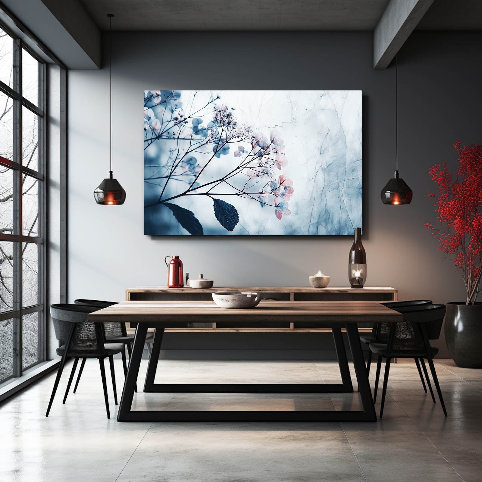 Spring Blossom Wall Art and Photography – in a dark wood dining room