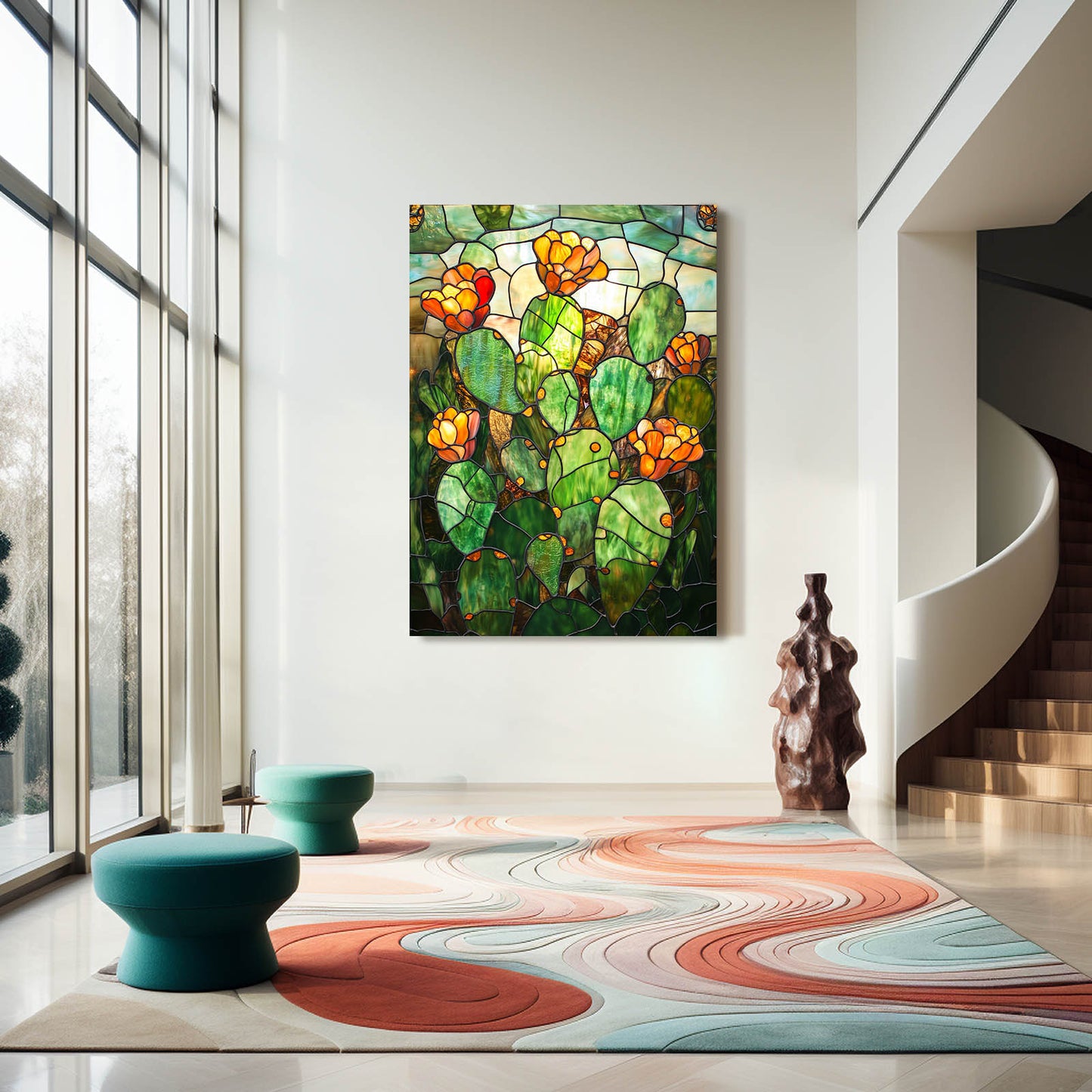 Stained Glass Blooms Cactus Wall Decor – styled in a furnished interior