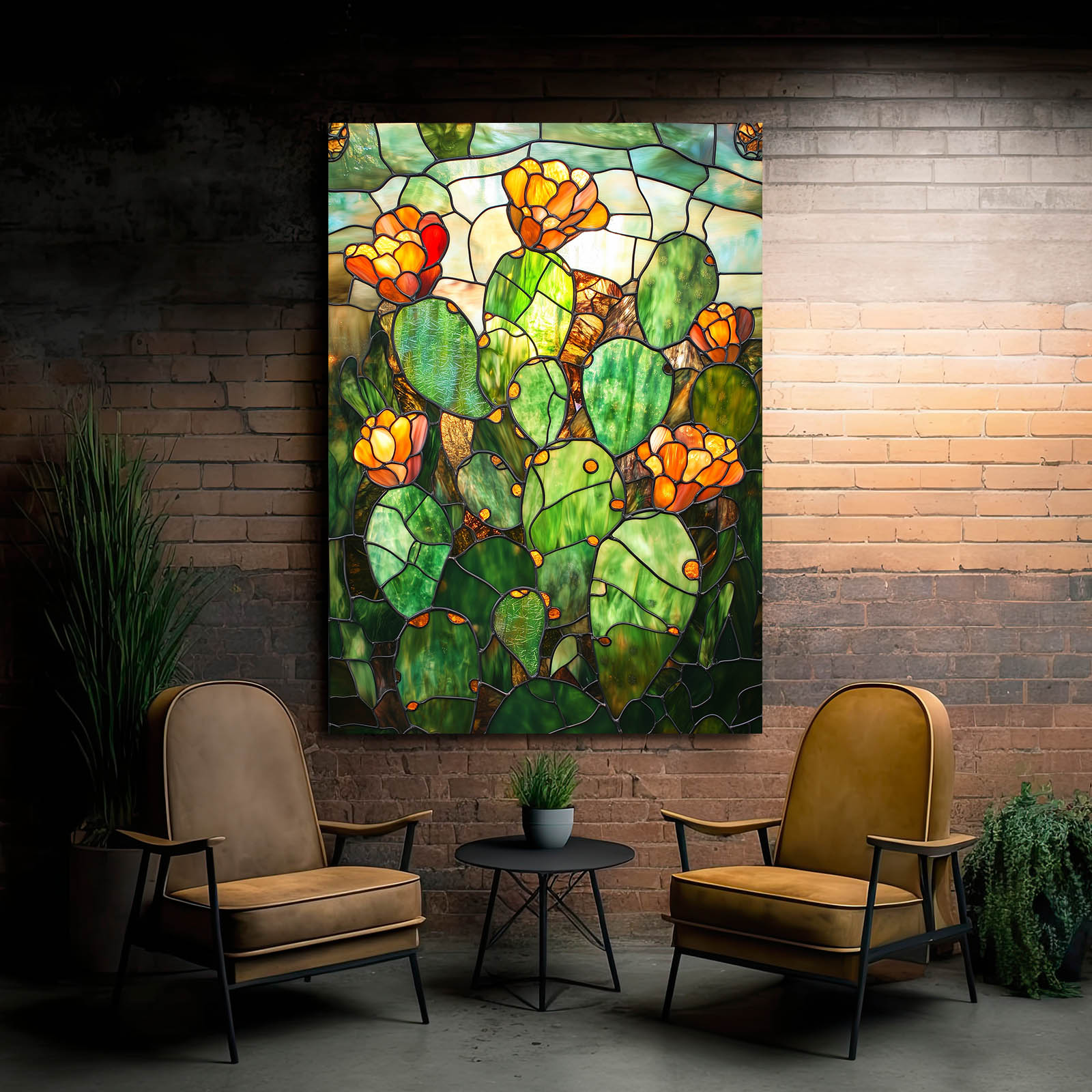 Stained Glass Blooms Cactus Wall Decor – styled in a furnished interior
