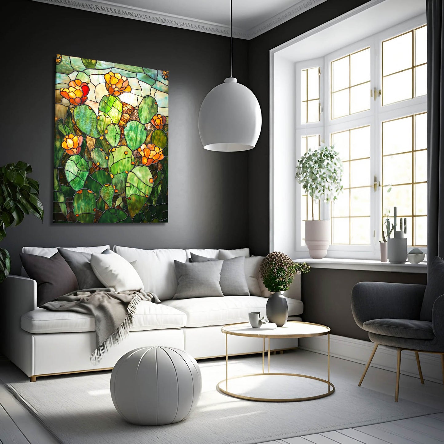 Stained Glass Blooms Cactus Wall Decor – styled in a furnished interior