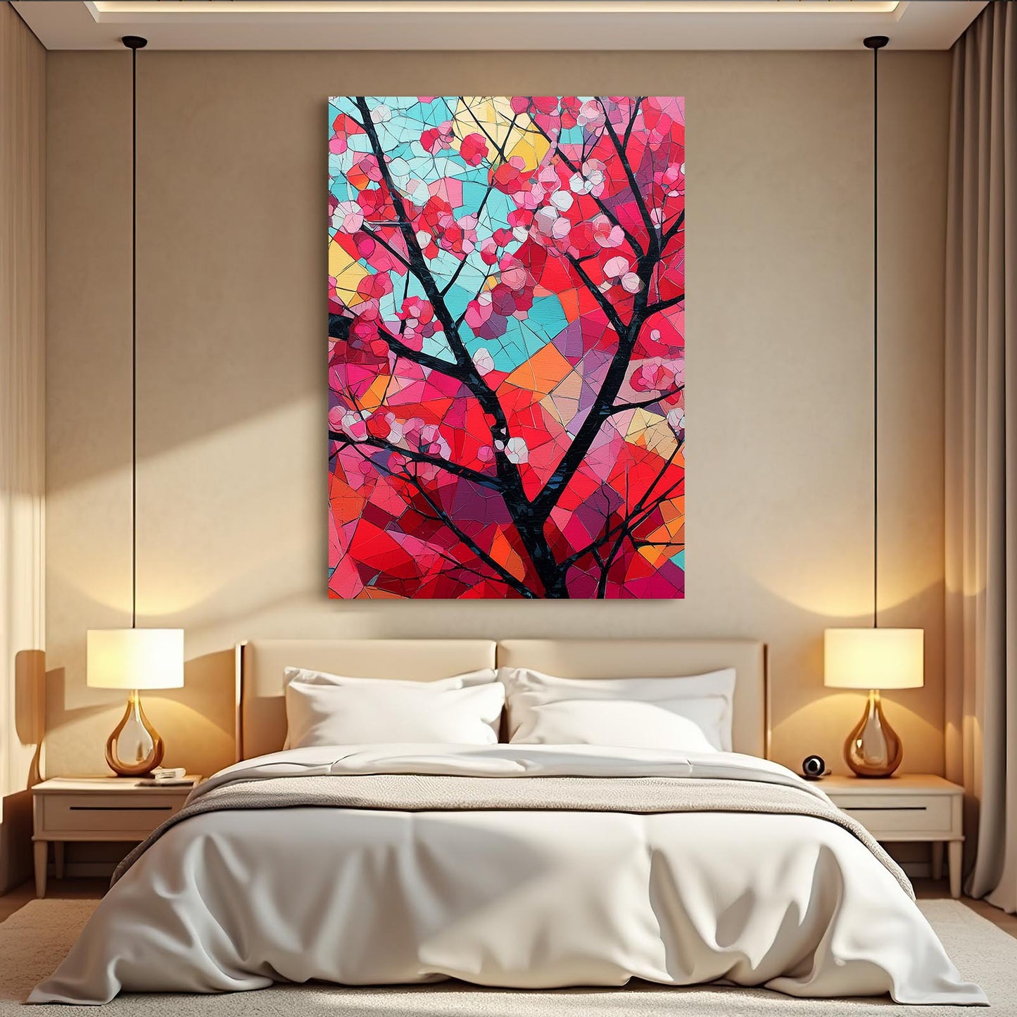 Stained Glass Branch Cherry Blossom Wall Decor – styled in a furnished interior