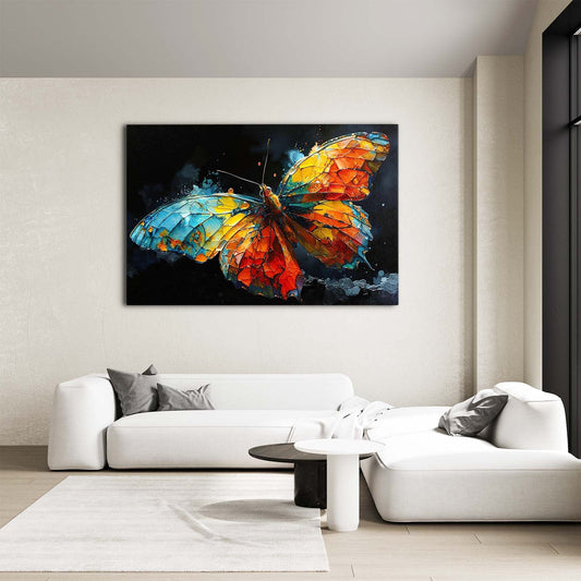 Stained Glass Butterfly Wall Art — abstract canvas print in black tones, view 3