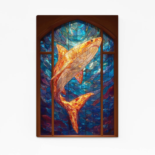 Stained Glass Fire Shark Wall Decor – stained glass fire shark canvas print