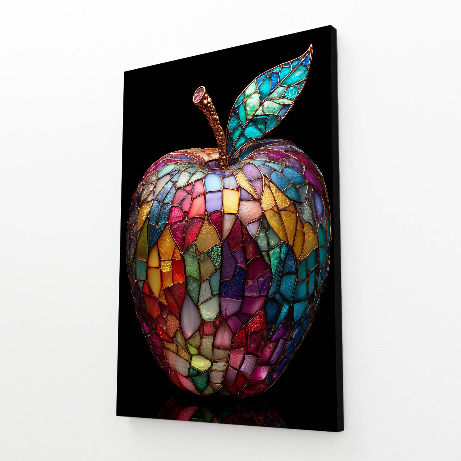 Stained Glass Mosaic Apple Canvas Art – angled canvas view on white background