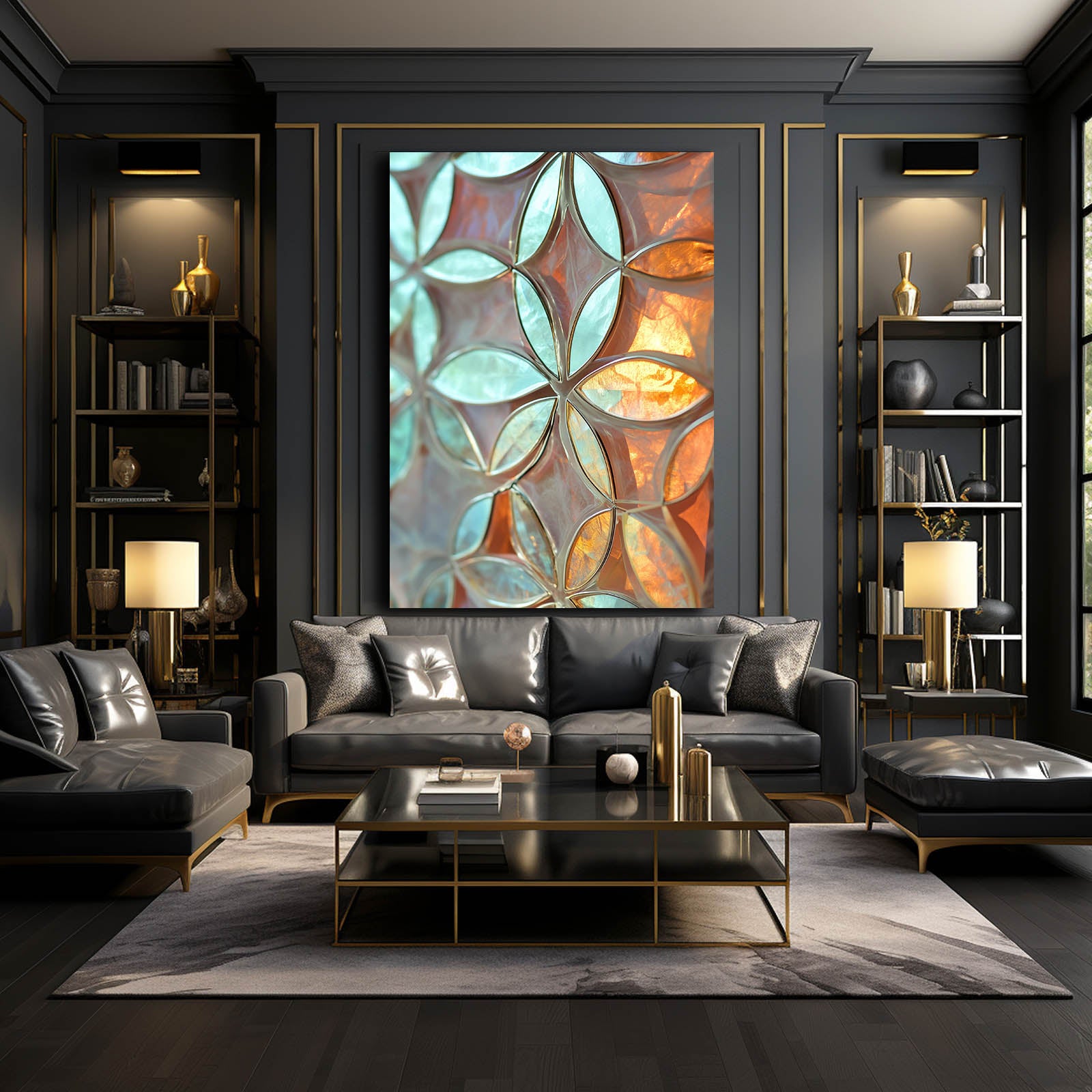 Stained Glass Petals Flower Of Life Wall Art – styled in a furnished interior