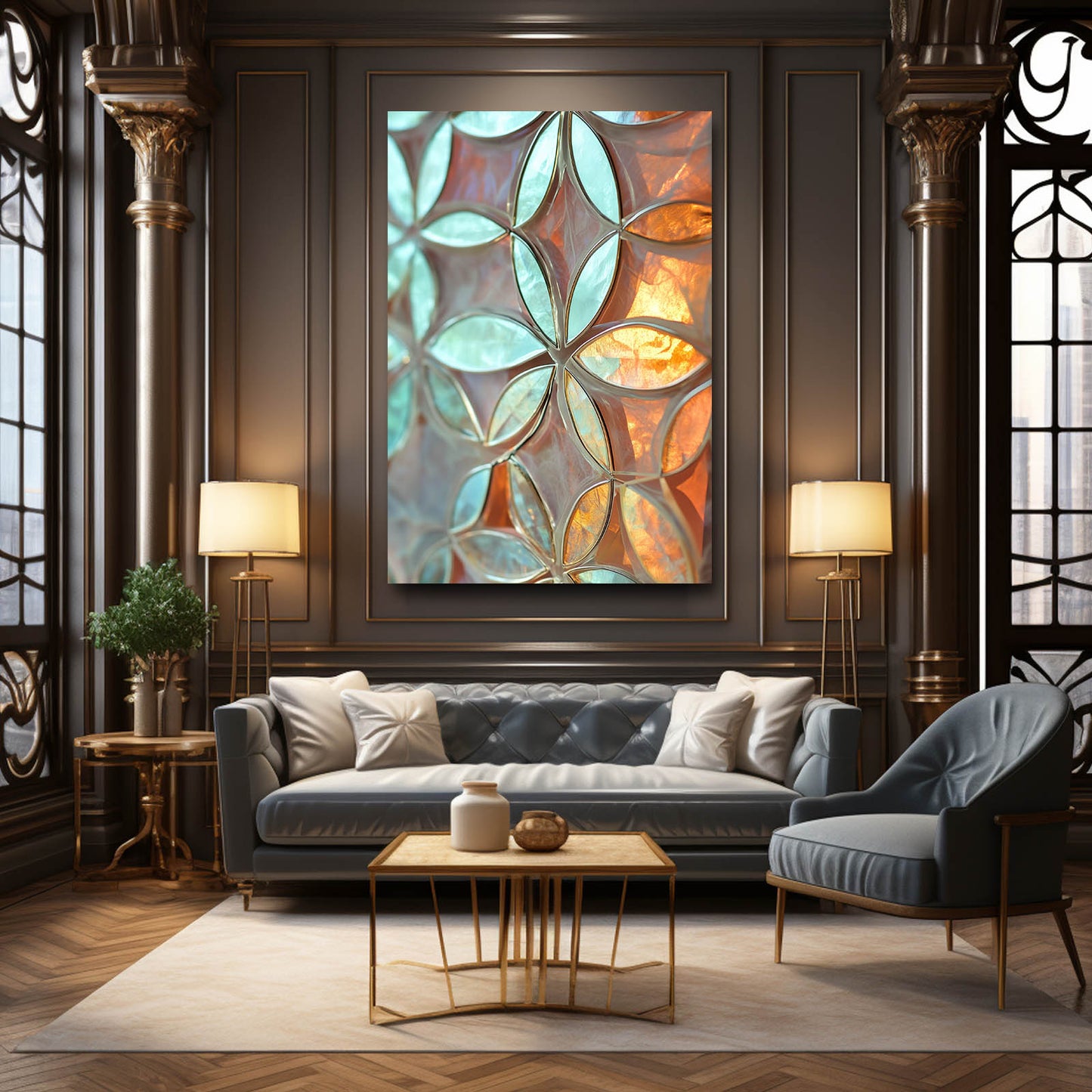 Stained Glass Petals Flower Of Life Wall Art – styled in a furnished interior