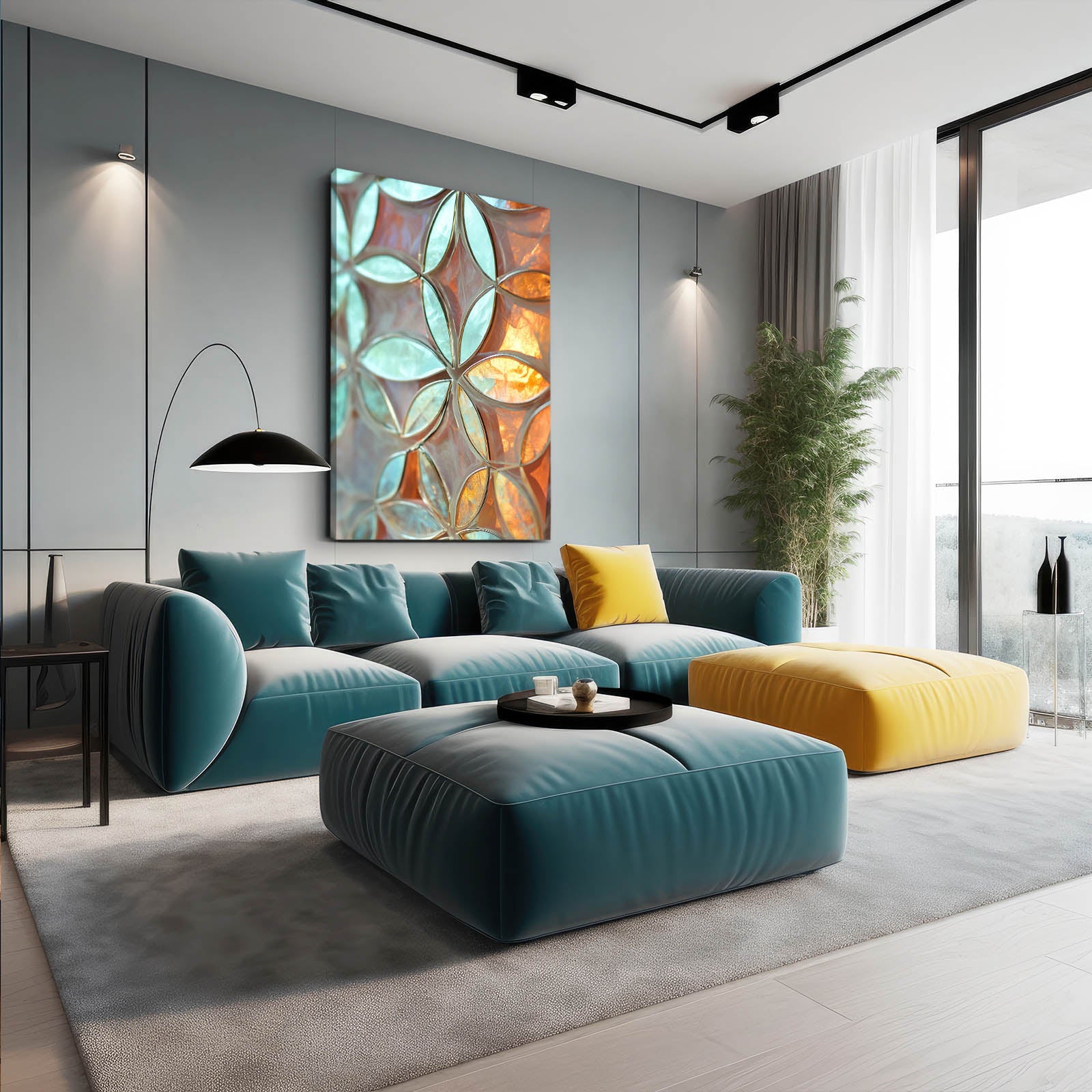 Stained Glass Petals Flower Of Life Wall Art – styled in a furnished interior