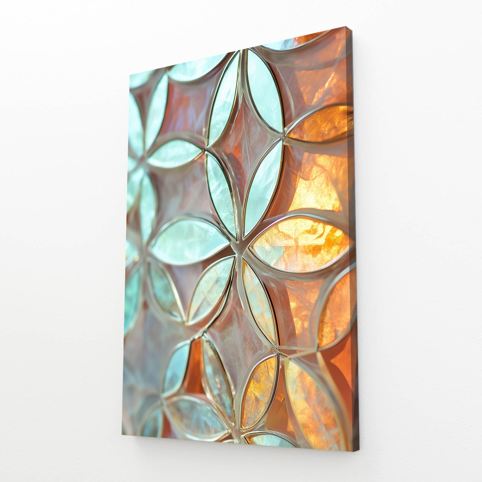 Stained Glass Petals Flower Of Life Wall Art – angled canvas view on white background