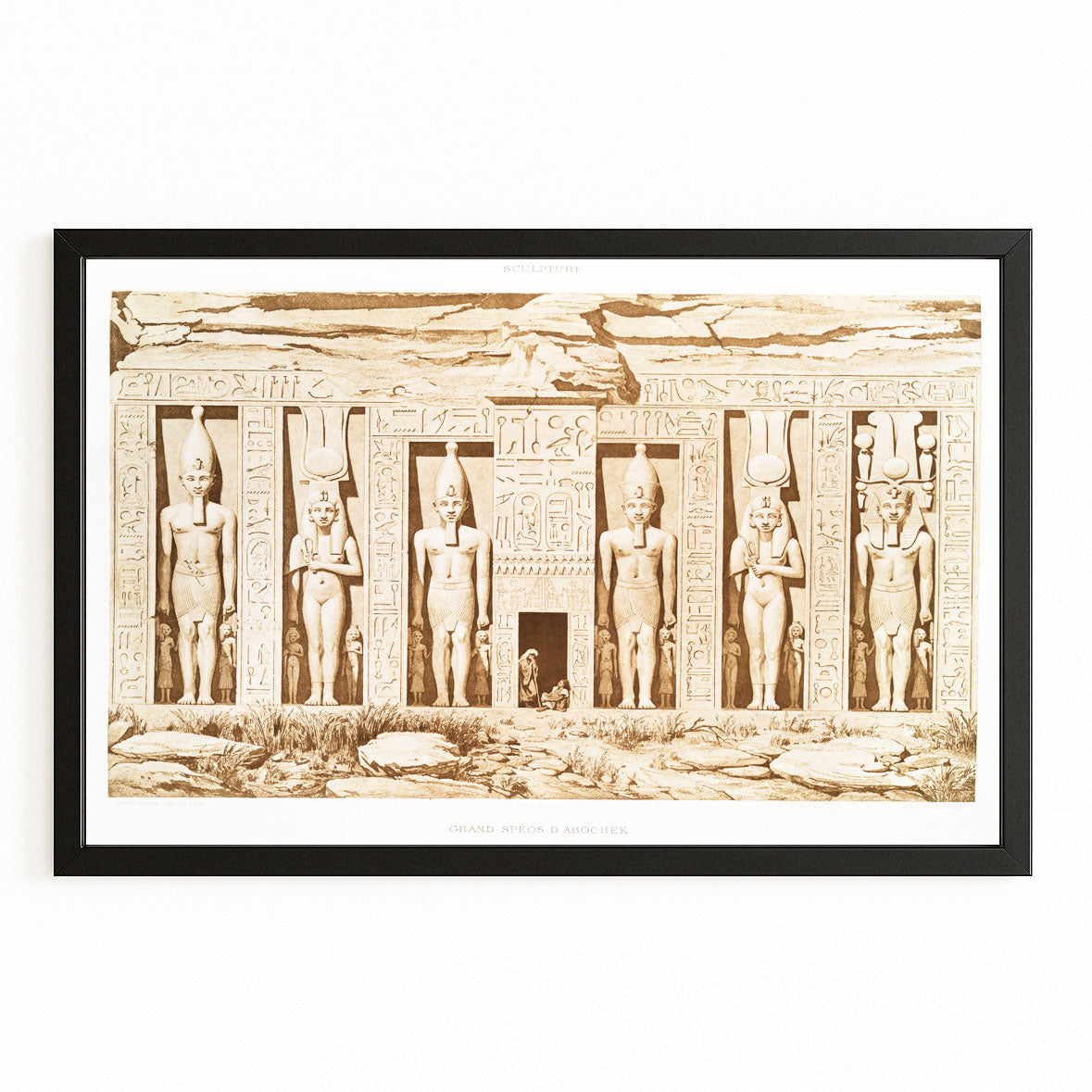 Standing Figures Frieze Egyptian Canvas Art – with Premium Black frame on white background