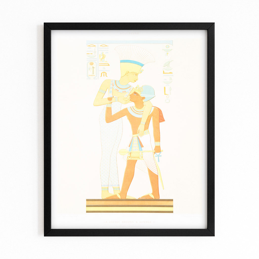 Standing Pharaoh Illustration Egyptian Wall Art – with Premium Black frame on white background