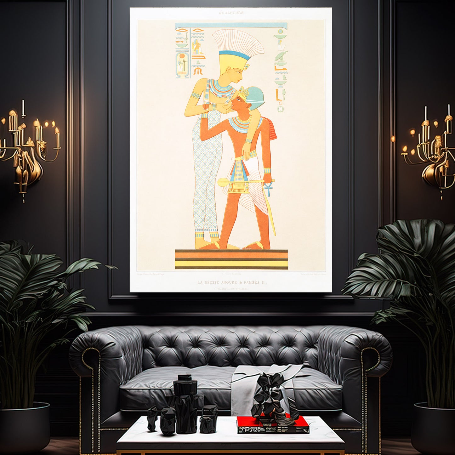 Standing Pharaoh Illustration Egyptian Wall Art – styled in a furnished interior